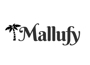 Logo with the word 'Mallufy' and a palm tree on a white background